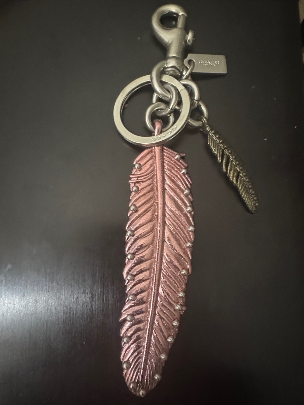 Coach Rose Gold Metal Feather Bag Charm and Key Ring